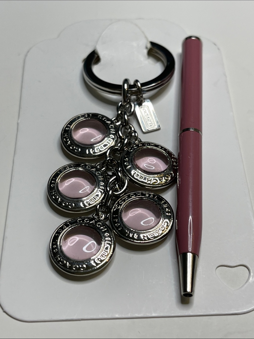 Coach Silver Keyring with Pink Enamel Disc Charms and Coach Pen - Picture 6 of 6
